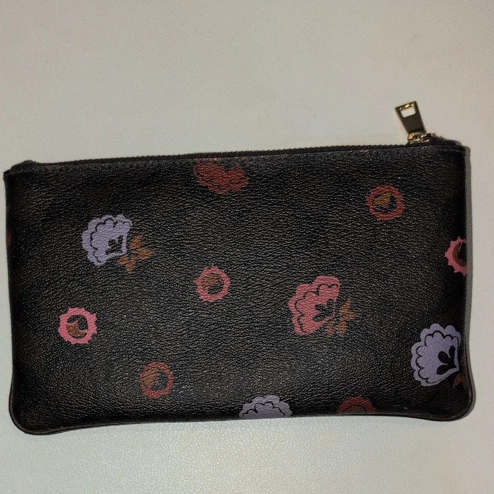 Coach Black Floral Wristlet Pouch